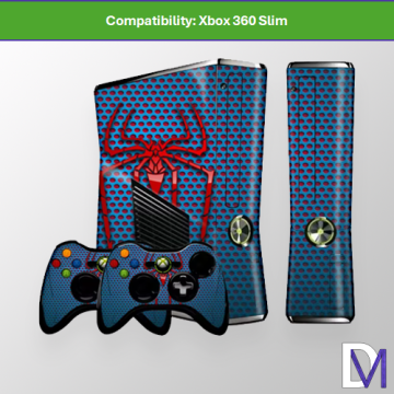 Blue Spiderman Xbox 360 Slim Skin Set – Console + Controller Vinyl Decal